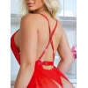 Amora Secret  Kırmızı Dantel İşlemeli Fırfır Kenarlı Fantezi Şık Body Jartiyer Takımı