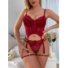 Amora Secret  Bordo Dantel İşlemeli Göğüs Dekolteli Fantezi Jartiyer Takımı