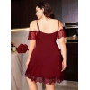 Amora Secret  Büyük Beden Bordo Dantel İşlemeli İnce Askılı Gecelik