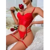Amora Secret  Kırmızı Dantel İşlemeli Göğüs Dekolteli Fantezi Jartiyer Takımı
