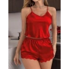 Amora Secret  Kırmızı İnce Askılı Dantel İşlemeli Saten Şortlu Takım