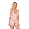 Amora Secret  Koyu Pudra Saten Babydoll Şort Takımı