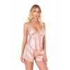 Amora Secret  Koyu Pudra Saten Babydoll Şort Takımı
