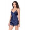 Amora Secret  Lacivert Saten Babydoll Şort Takımı