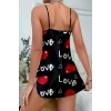 Amora Secret Love Desenli Siyah Saten Gecelik