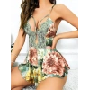 Amora Secret  Özel Tasarım Çiçek Desenli İnce Askılı Dantel İşlemeli Göğüs Dekolteli Mini Şortlu Babydoll