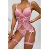 Amora Secret  Özel Tasarım Dantelli Fantezi Pembe Jartiyer Takımı