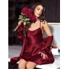 Amora Secret  Özel Tasarım Sırt Dekolteli Sabahlıklı Saten Bordo 2li Gecelik Takımı