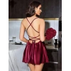 Amora Secret  Özel Tasarım Sırt Dekolteli Sabahlıklı Saten Bordo 2li Gecelik Takımı