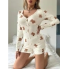 Amora Secret  Pamuklu Ekru Ayıcık Desenli Düğmeli Tulum Pijama