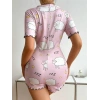 Amora Secret  Pamuklu Pembe Kuzu Desenli Düğmeli Uzun Kol Tulum Pijama