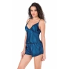 Amora Secret  Petrol Mavi Saten Babydoll Şort Takımı
