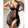 Amora Secret  Siyah Göğüs Detaylı Yırtmaçlı Fantezi Tül Gecelik