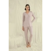 Amora Secret  Uzun Kollu Boydan Düğmeli V Yaka Pijama Takımı