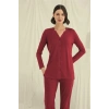 Amora Secret  Uzun Kollu Boydan Düğmeli V Yaka Pijama Takımı