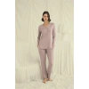 Amora Secret  Uzun Kollu Boydan Düğmeli V Yaka Pijama Takımı