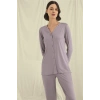 Amora Secret  Uzun Kollu Boydan Düğmeli V Yaka Pijama Takımı