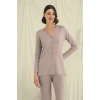 Amora Secret  Uzun Kollu Boydan Düğmeli V Yaka Pijama Takımı