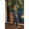Amora Secret  Uzun Kollu Önü Düğmeli V Yaka Pijama Takımı
