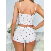ÖZEL TASARIM  BEYAZ ÜSTÜNE ÇILEK DESENLI ASKILI ŞORTLU PIJAMA TAKIMI