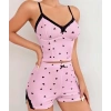 ÖZEL TASARIM  PEMBE KALP DESENLI ASKILI ŞORTLU PIJAMA TAKIM