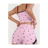 ÖZEL TASARIM  PEMBE KALP DESENLI ASKILI ŞORTLU PIJAMA TAKIM