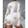 AMORA SECRET PAMUKLU BEYAZ AYICIK DESENLI DÜĞMELI UZUN KOL TULUM PIJAMA