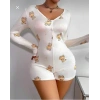 AMORA SECRET PAMUKLU BEYAZ AYICIK DESENLI DÜĞMELI UZUN KOL TULUM PIJAMA