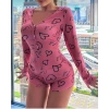 AMORA SECRET PAMUKLU PEMBE SIYAH KALP DESENLI DÜĞMELI UZUN KOL TULUM PIJAMA