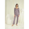 AMORA SECRET YAKASI KOLU VE OMZU DANTELLI BOYDAN DÜĞMELI PIJAMA TAKIMI