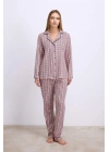 Amora Secret Pamuklu Uzun Kol Düğmeli Gömlek ve Ekose Pantolon Pijama Takımı
