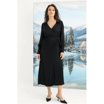 AMORA SECRET % VISKON UZUN KOLLU SATEN ELBISE