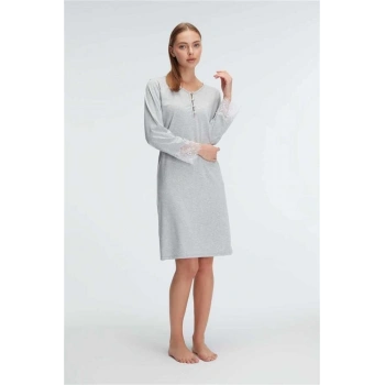 AMORA SECRET KOL V YAKA KADIN POLYESTER ELASTAN DÜZ YAZLIK ÖRME NORMAL BEL MINI DANTEL DETAYLI GECELIK