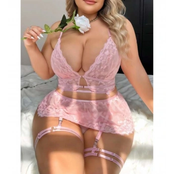 ÖZEL TASARIM  BÜYÜK BEDEN PEMBE DANTEL İŞLEMELI JARTIYER TAKIMI