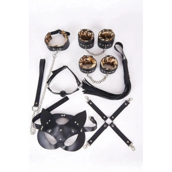 Amora Secret  Deri Harness Leopar Set Kadın İç Giyim Zarif Görünüm