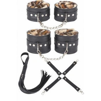 Amora Secret  Deri Leoparlı 4lü Harness Set Kadın İç Giyim Özel Gün