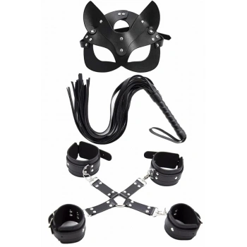 Amora Secret  Maske Kırbaç Bileklik 5 Li Harness Deri Set Kadın İç Giyim Şık Tasarım
