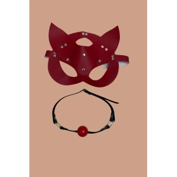 Amora Secret  Kırmızı Deri Maske Ve Ağız Topu Harness Aksesuar Kadın İç Giyim Özel Gün