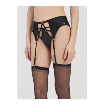 Amora Secret  3219 Siyah Deri Görünümlü Jartiyer String Takımı