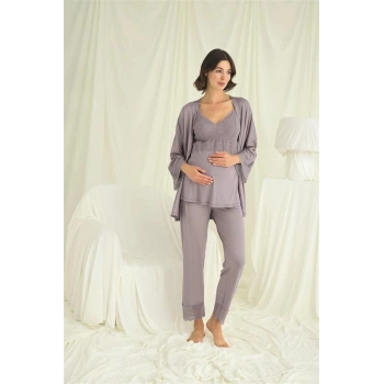 Amora Secret  Dantelli Hamile Lohusa 3lü Pijama Takımı