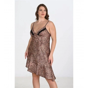 Amora Secret Premium Büyük Beden Saten Leopar Gecelik Bigsize