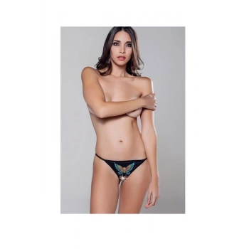 AMORA SECRET BASKILI AĞI AÇIK FANTEZI STRING SIYAH