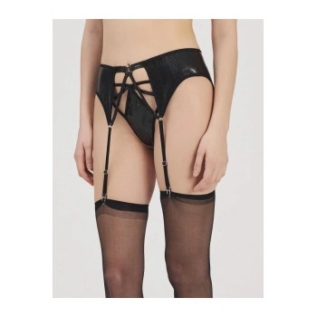 Amora Secret  3219 Siyah Deri Görünümlü Jartiyer String Takımı