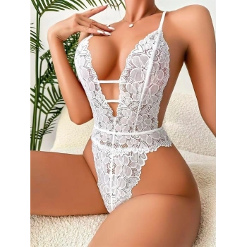 Amora Secret  Beyaz Dantel İşlemeli Göğüs Dekolteli Fantezi Body