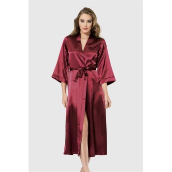 Amora Secret  Bordo Uzun Saten Sabahlık