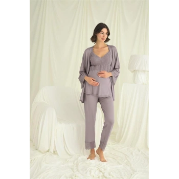 Amora Secret  Dantelli Hamile Lohusa 3lü Pijama Takımı