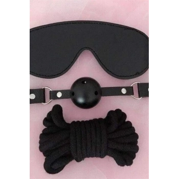 Amora Secret  Gözlük Ağız Topu İp Üçlü Deri Harness Set