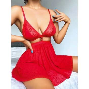 Amora Secret  Kırmızı Desenli Mini Etekli Sütyen Takımı