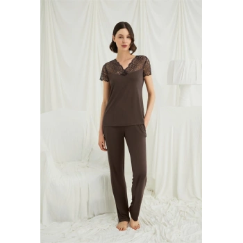 Amora Secret  Kısa Kollu Ve Dantelli V Yaka Pijama Takımı