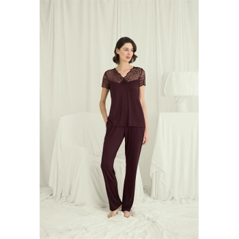 Amora Secret  Kısa Kollu Ve Dantelli V Yaka Pijama Takımı